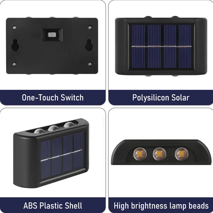 Luminária de parede solar externa com luz quente