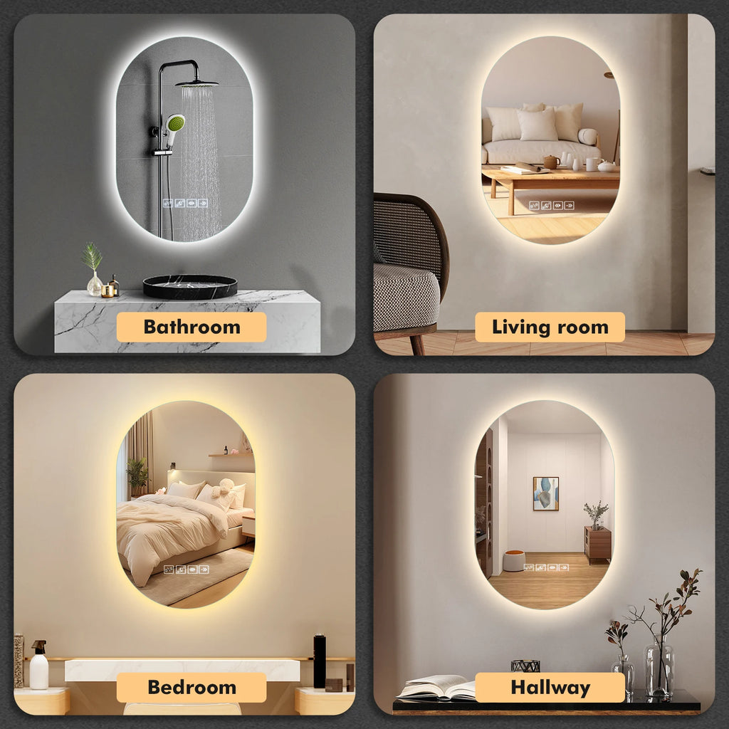 Espelho de banheiro oval com iluminação LED