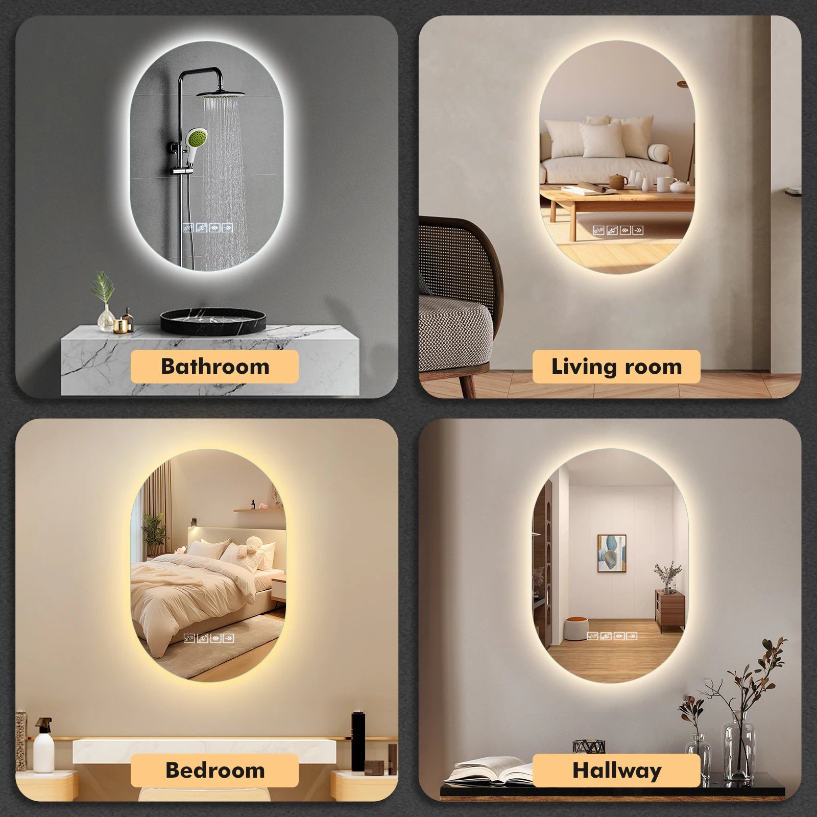Espelho de banheiro oval com iluminação LED