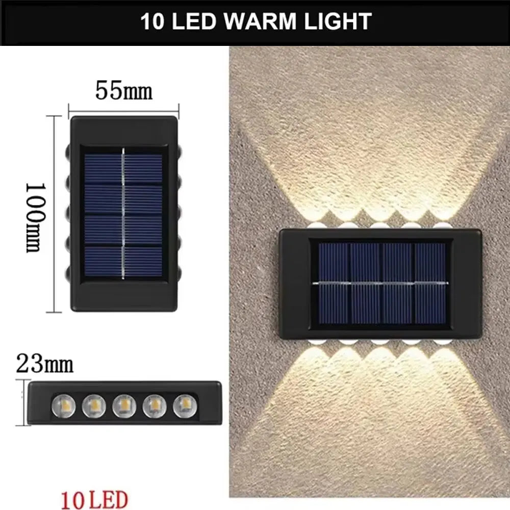 Luminária de parede solar externa com luz quente