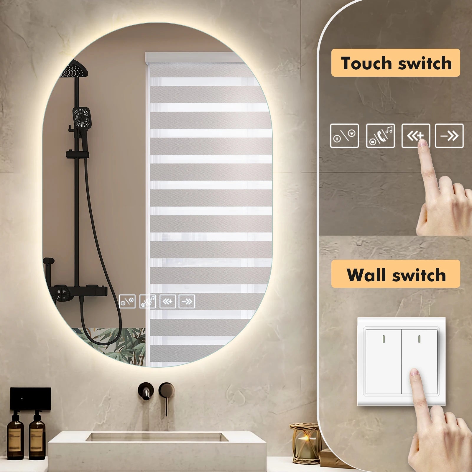 Espelho de banheiro oval com iluminação LED