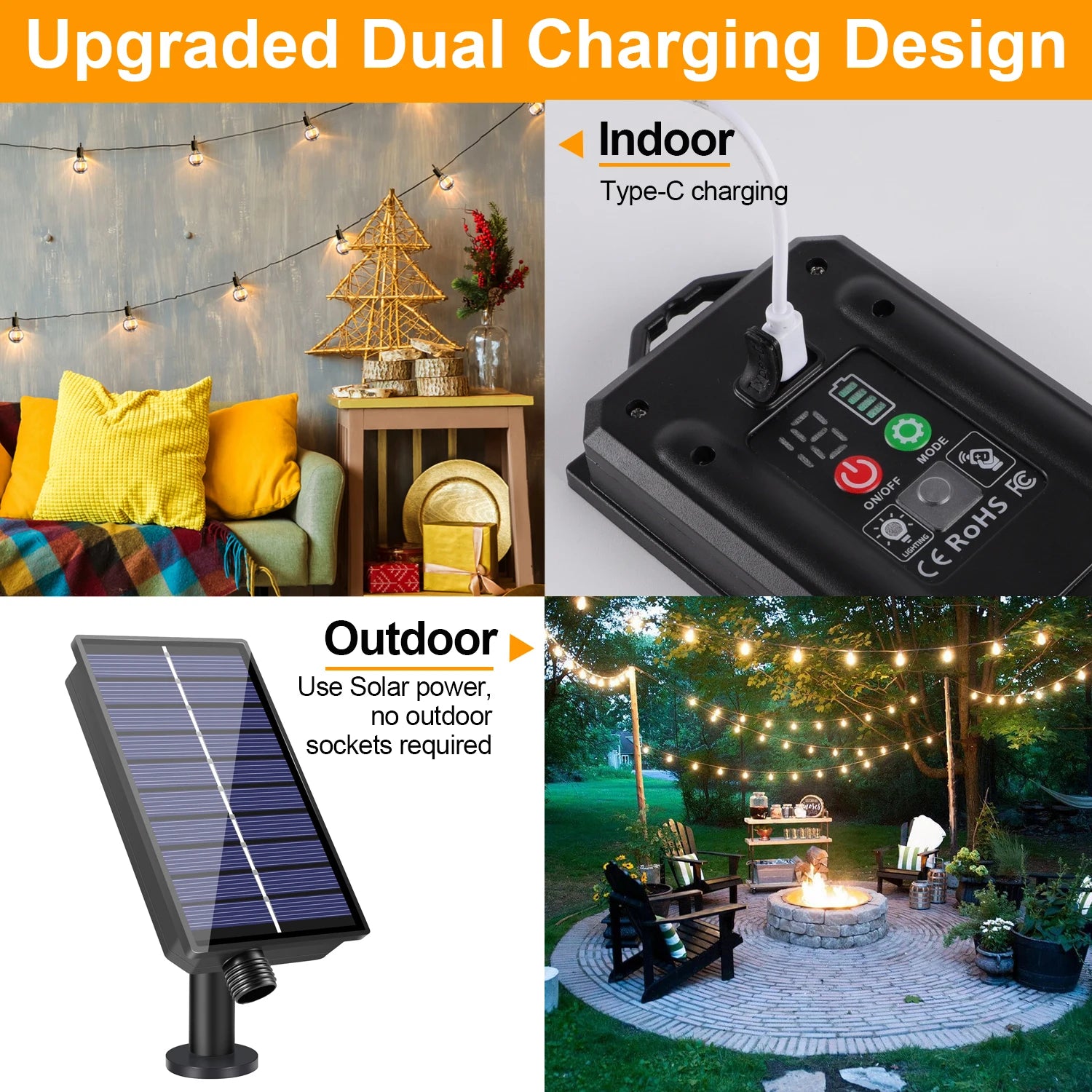Luzes de cordão LED solares