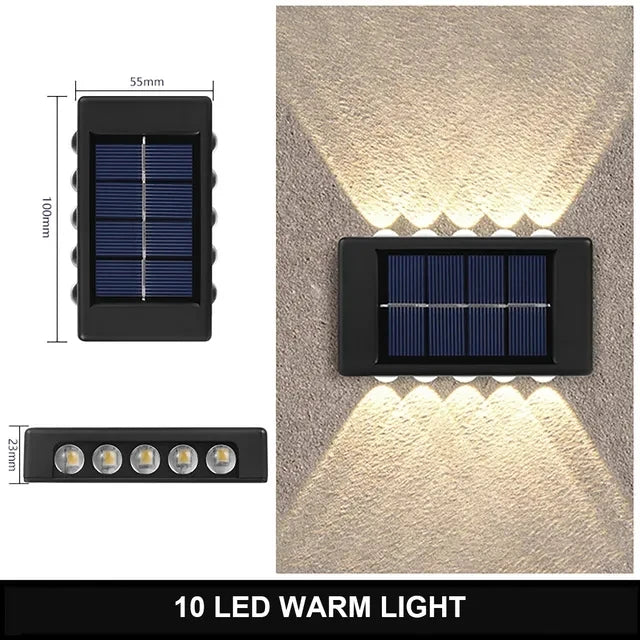 Luminária de parede solar externa com luz quente