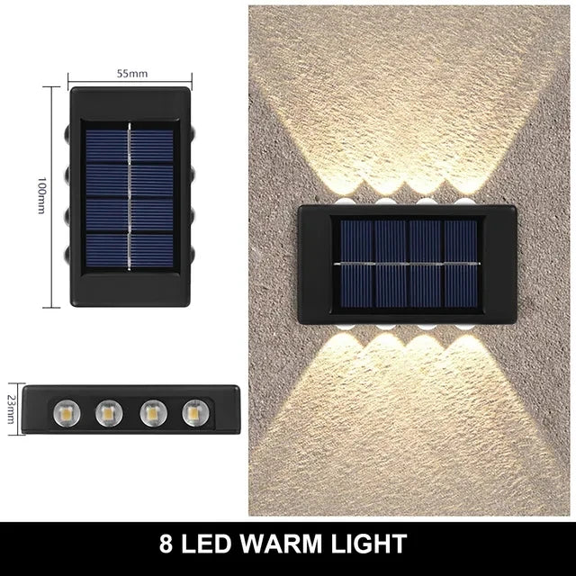 Luminária de parede solar externa com luz quente