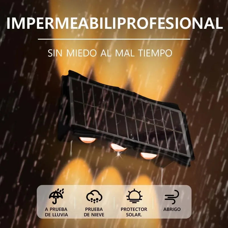 Luminária de parede solar externa com luz quente
