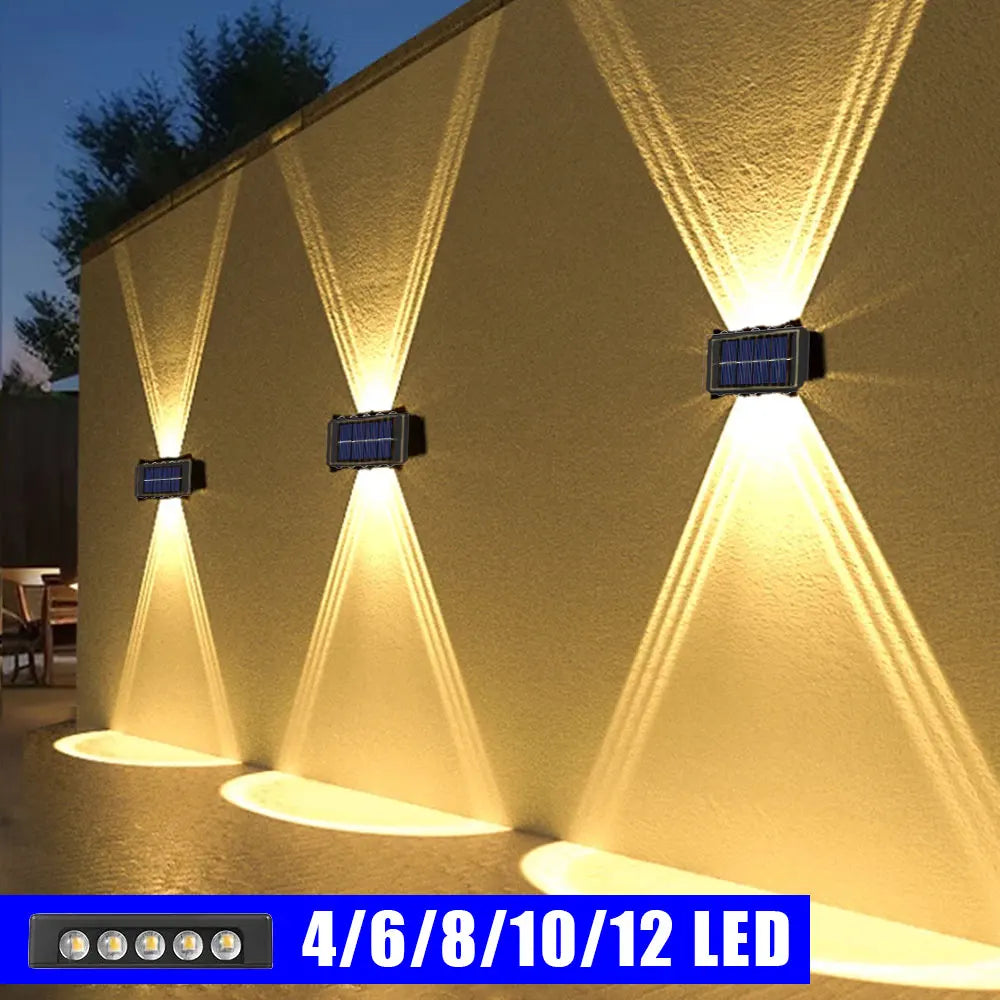 Luminária de parede solar externa com luz quente