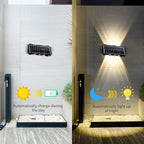 Luminária de parede solar externa com luz quente