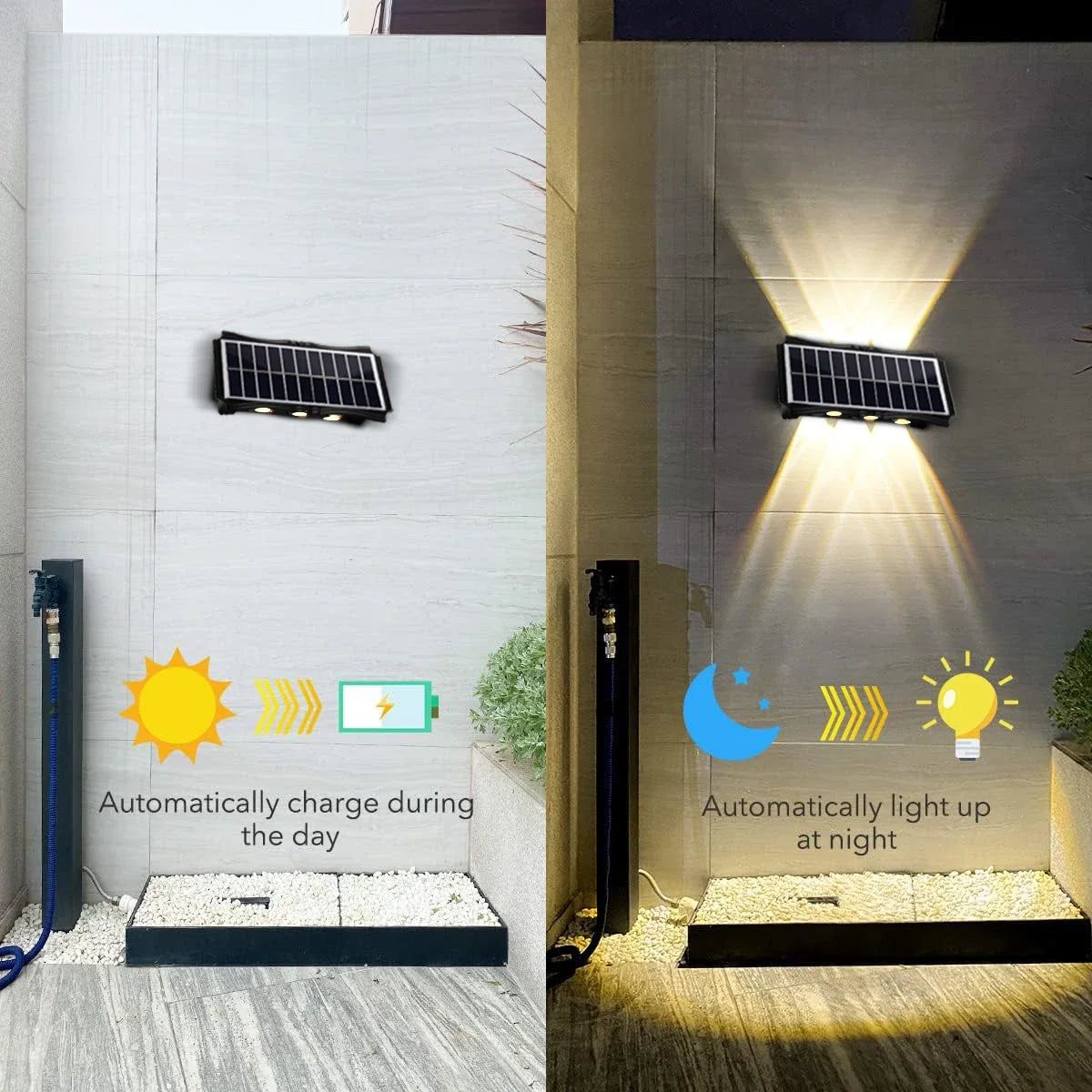 Luminária de parede solar externa com luz quente