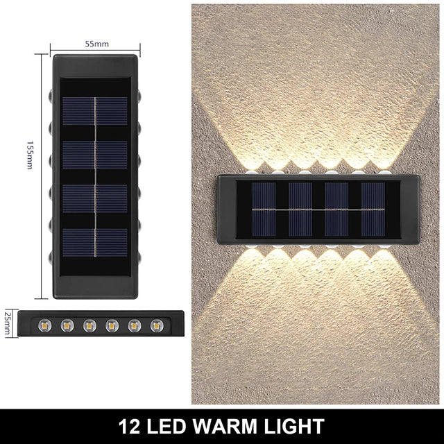 Luminária de parede solar externa com luz quente