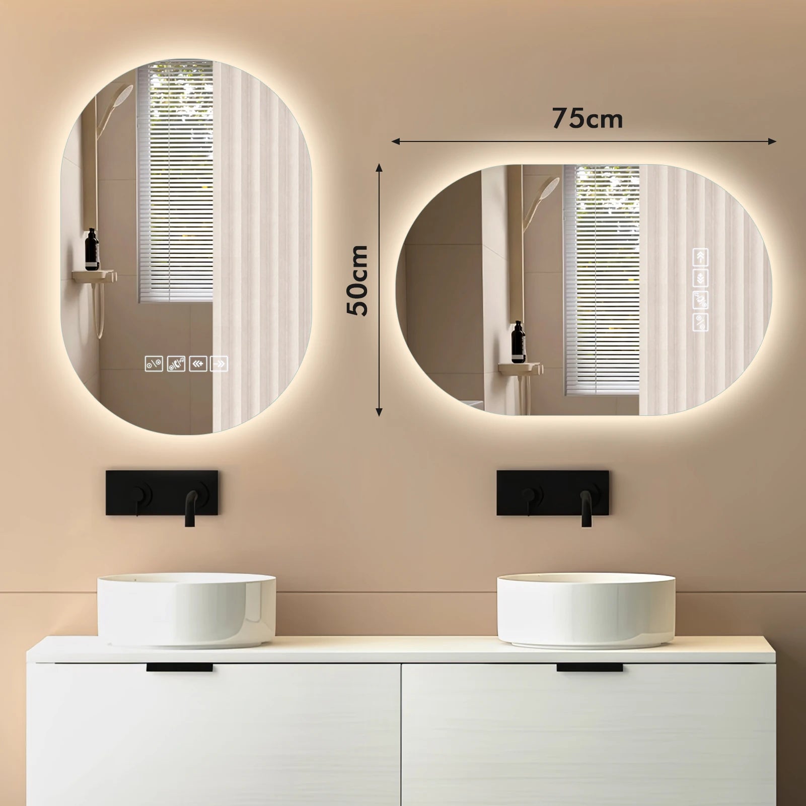 Espelho de banheiro oval com iluminação LED
